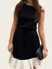 Vestido de punto con cuello de perlas estilo francés, nueva moda de verano para mujer, elegante vestido sin mangas con volantes