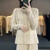 Cardigan de Lana Nueva Estilo Jiangnan para Mujer Cuello Redondo Tejido a Crochet de Industria Pesada Chaqueta Suéter Holgada Versátil Superior Elegante