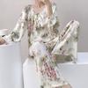 Novos Pijamas de Algodão e Seda para Primavera, Outono e Verão para Mulheres, Calças de Manga Longa, Trajes Finos de Verão Frescos para Confinamento Atacado