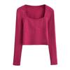 Camiseta de terciopelo fino con cuello cuadrado grande y favorecedor del pecho de estilo europeo y americano para mujer, otoño e invierno 2023, top de manga larga ajustado y adelgazante para chica sexy