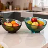 Tazón de Vidrio Inclinado, Plato de Fruta Estilo Simple, Tazón de Vidrio para Ensalada, Plato de Fruta Redondo Translúcido, Tazón de Vidrio Verde con Patrón de Hielo