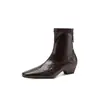 Botas de tornozelo super elegantes estilo coreano para o trabalho, emagrecimento, 2026 Outono/Inverno, salto médio grosso, bico quadrado pequeno delicado, couro de cordeiro elástico para mulheres