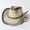 Sombrero de Paja Panama de Ala Ancha, Sombrero Vaquero de Paja Calado, Sombrero de Sol Unisex, Sombrero de Pescador Casual para Exteriores