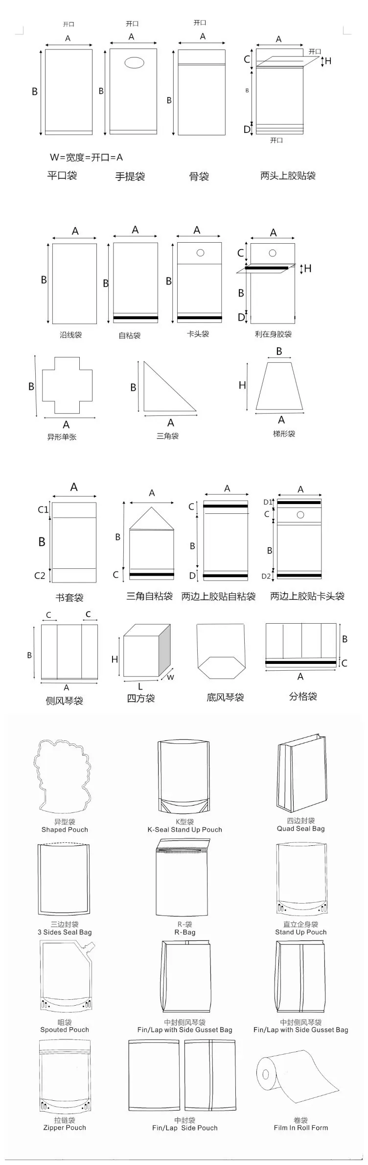 东莞启程包装制品公司的各种袋型图