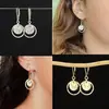 Pendientes de Hebilla de Disco Nuevos Populares Transfronterizos Aro Dorado y Plateado Pendientes Largos Pendientes Largos de Hebilla Martillada Hipoalergénicos