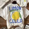 Camiseta Casual de Manga Corta con Cuello Redondo y Estampado de Letras de Limón para Mujer, Top Adecuado para el Uso Diario en Verano