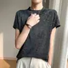 Al por mayor transfronterizo Nuevo diseño de camiseta de punto de manga corta de verano para mujer, cuello redondo, diseño holgado, estilo occidental de nicho, top básico