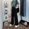 Pantalones casuales negros versátiles de pierna recta, corte holgado, para hombre, estilo americano, otoño e invierno, forrados de polar, cálidos, modernos, con buena caída, pantalones de traje