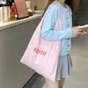Bolsa de Dulces 2024 Nueva Letra Bolsa de Compras de Gran Capacidad Estilo Perezoso Simple Casual Bolsa de Tela Bolso de Hombro Fresco