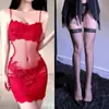Lingerie Sexy Renda Transparente Camisola Sexy Estilo Irmã Real Pijama com Meia-Calça de Tela Estilo Pura Luxúria Feminina Bordado Verão