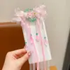 Acessório de Cabelo Hanfu para Meninas, Presilha de Cabelo com Flor de Pérola e Fita Estilo Antigo, Acessório Nacional Tendência com Franja para Meninas Fadas