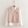 6850 Chaleco de punto con bordado de oso de dibujos animados, estilo japonés, fresco y dulce, cuello en V + conjunto de dos piezas de camisa al por mayor