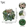 Corona de Hojas de Eucalipto Artificial Transfronteriza, Corona Decorativa de Puerta de Eucalipto, Follaje Verde para Bodas y Navidad, Corona de Guirnalda con Cabezas de Flores Artificiales