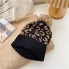 Moda Europeia e Americana Transfronteiriça Estampa de Leopardo Pompom de Lã Enrolada Chapéu Tricotado Chapéu Feminino Quente para Exterior Espessado Chapéu de Lã Masculino Tendência