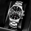 Reloj de pulsera de cuarzo con calendario para hombre, nuevo, con correa de acero, tres ojos falsos, estilo informal, para negocios y ocio, suministro directo de fábrica