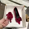 Tacones altos de cachemira con lazo~puntiagudos, zapatos de salón de tacón de aguja para mujer, elegantes y versátiles para primavera y otoño