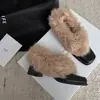 Couro Bovino de Primeira Camada ~ Estilo Coreano Elegante Salto Grosso de 5,5 cm Bico Quadrado Sapatilhas de Lã para Mulheres 2025 Novos Sapatos de Pelúcia Pelúcia