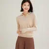 Suéter com Gola Polo 35% Cashmere para Mulheres, Novo Outono e Inverno Estilo Coreano Manga Longa Fashionável, Malha de Cashmere Solta