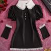 Comercio Exterior Drama Europeo y Americano Vestido de Encaje con Empalmes Cut Out Sexy Dos Piezas Falda Midi Manga Abullonada Vestido de Escenario Falda