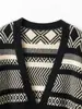 Nuevo cárdigan de punto retro de otoño e invierno 2025, 100% cachemir, cuello en V, tejido de cuatro hebras engrosado, color bloqueado, holgado, abrigo largo