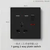 Enchufe de Interruptor Esmerilado Estándar Británico de Exportación Negro, Un Interruptor Enchufe Multifuncional de Cinco Agujeros USB Estilo Europeo Interruptor de 25A