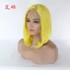 Peluca europea y americana para mujer, encaje frontal, fibra, cabeza BOBO de Huangshan, pelo corto liso, media mano tejida, peluca, tocado, fabricantes, venta al por mayor