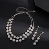 Conjunto de Duas Peças Estilo Luxo Leve Europeu e Americano Flor Redonda Cravejada de Diamantes Corrente Dupla para Clavícula, Colar de Nicho de Alta Qualidade Elegante e Moderno