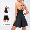 Falda Deportiva de Tenis Yoga con Tirantes Nude Elástica de Secado Rápido para Golf Pantalones con Bolsillo de Solapa Anti-Exposición Traje de Dos Piezas para Fitness