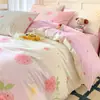 Juego de Ropa de Cama de Algodón Puro de Cuatro Piezas para Primavera, Funda Nórdica Floral, Juego Individual de Tres Piezas para Dormitorio, Sábana Ajustable, Estilo para Todas las Estaciones