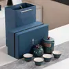 Conjunto de Chá de Viagem Estilo Antigo Conveniente Pequeno Conjunto Preparo de Chá ao Ar Livre Cerâmica Um Bule Três Xícaras Xícara Rápida Personalização de Logo Presente