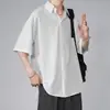 Nova Camisa Casual Masculina de Manga Curta de Verão de Alta Qualidade Japonesa Cor Sólida Solta Tamanho Grande Camisas Masculinas com Golas Caídas