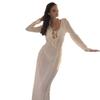 Vestido Longo de Renda com Cadarço e Decote V Europeu e Americano Novo 2025 Sexy com Recortes e Fenda Vestido de Praia para Mulheres