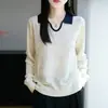 Camisa Base de Organza de Lana para Mujer, Jersey con Cuello de Solapa, Cómoda y Transpirable, Estilo Delgado, Aspecto Juvenil, Ropa Interior Moderna
