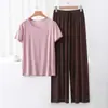 Conjunto de Camiseta de Manga Corta y Pantalones de Pierna Ancha Modal Holgado Ropa de Casa Pijama Nuevo Conjunto Casual de Dos Piezas Primavera/Verano 2025