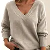 Suéter Pulóver de Punto Casual Versátil con Cuello en V Holgado para Mujer, Estilo Europeo y Americano Nuevo Transfronterizo 2025 para Mujer al por Mayor