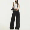Diseño de cintura de cuadros estilo americano, pantalones casuales de pierna ancha para mujer, nueva colección primavera/otoño, corte holgado, versátiles y con una silueta fluida de pierna recta.