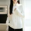 Cardigan de Tricô com Gola Alta de Lã Fina, Zíper, Bolsos Falsos, Cor Sólida, Peça de Roupa Externa Casual, Nova Coleção Outono/Inverno 2026