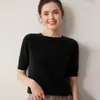Suéter 100% cashmere puro para mulheres, gola redonda, manga curta, estilo minimalista, versátil para o trabalho, pulôver simples