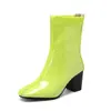 Novas 20234048 Botas de Cavaleiro Salto Alto Europeu e Americano Espesso Sapatos Femininos Zíper Traseiro Botas de Tamanho Grande Botas de Couro Femininas Curtas Algodão