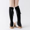 Calcetines Bajos de Cachemira para Otoño e Invierno para Mujer con Lazo de Cinta Rodilla Engrosados Cálidos Combinación Botas Calcetas Adelgazantes Versátiles