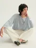 [Inicial] Cárdigan de Punto con Volantes de Acetato Triple para Mujer, Camiseta de Manga Larga Holgada con Hombros Caídos y Cuello Redondo, Sentido de Alta Inteligencia, Para Viajar al Trabajo
