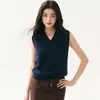 Camadas estilosas~ Elegante colete de tricô de caxemira para mulheres, outono e inverno, espessado, sem mangas, macio e liso, regata de gola V, suéter