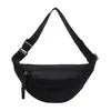 Bolsa de Cintura Fanny Pack Branca Minimalista em Lona, Bolsa Tiracolo Leve com Puxador de Zíper Trançado, Bolsa de Peito Casual para Treino ao Ar Livre e Passeio Diário