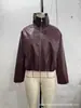 E-commerce Transfronteiriço Novidades de Outono Moda Estilo Europeu e Americano Versátil Gola Alta Zíper Jaqueta de Couro Roupa Exterior 37064441