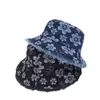 Nuevo sombrero de pescador de mezclilla japonés y coreano moda sombrero de sol con flores venta al por mayor 2024 primavera y verano protector solar ala ancha sombrero tipo cubeta transfronterizo