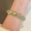 Item Tendência do Tiktok: Jade Hetian 9*10mm Contas Estilo Vintage, Padrão Lichia Congelada, Pulseira com Design de Argola, Estilo Chinês Retrô