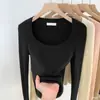 Suéter de Malha Base Manga Longa Stretch Slim-fit Gola U de Alta Qualidade Feminino Primavera e Outono 2024 Novo Top Curto Slim-fit