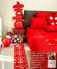 Set de decoración de habitación de boda para dormitorio de recién casados, decoración de racimo de flores con carácter rojo "doble felicidad", set de ambiente para suministros de boda