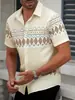 Nova Camisa Masculina de Manga Curta Vazada Verão Comércio Exterior Masculino Estilo Europeu e Americano Cardigã Confortável Respirável