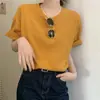 2026 Nova Camiseta Simples de Manga Curta Estilo Coreano com Estampa de Letra nas Costas para Mulheres, Top Camisa Soltinho com Gola Redonda para Usar por Baixo